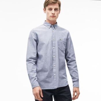 Lacoste Regular Fit Oxford Cotton Shirt Pánské - Šortky Tmavě Blankyt Blankyt / Bílé | CZ-7Y6fYl